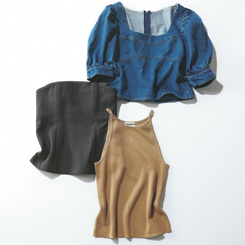 人気ディレクターの三條場夏海さんによるGajessのデニムトップスとビスチェとキャミソール