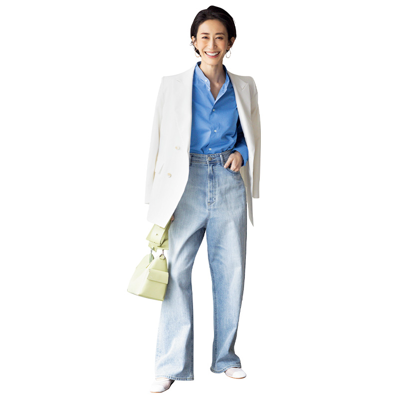 ヤヌークのデニム,JOAN,淡色デニム,薄色デニム,デニムコーデ,ジャケットコーデ,神山まりあ