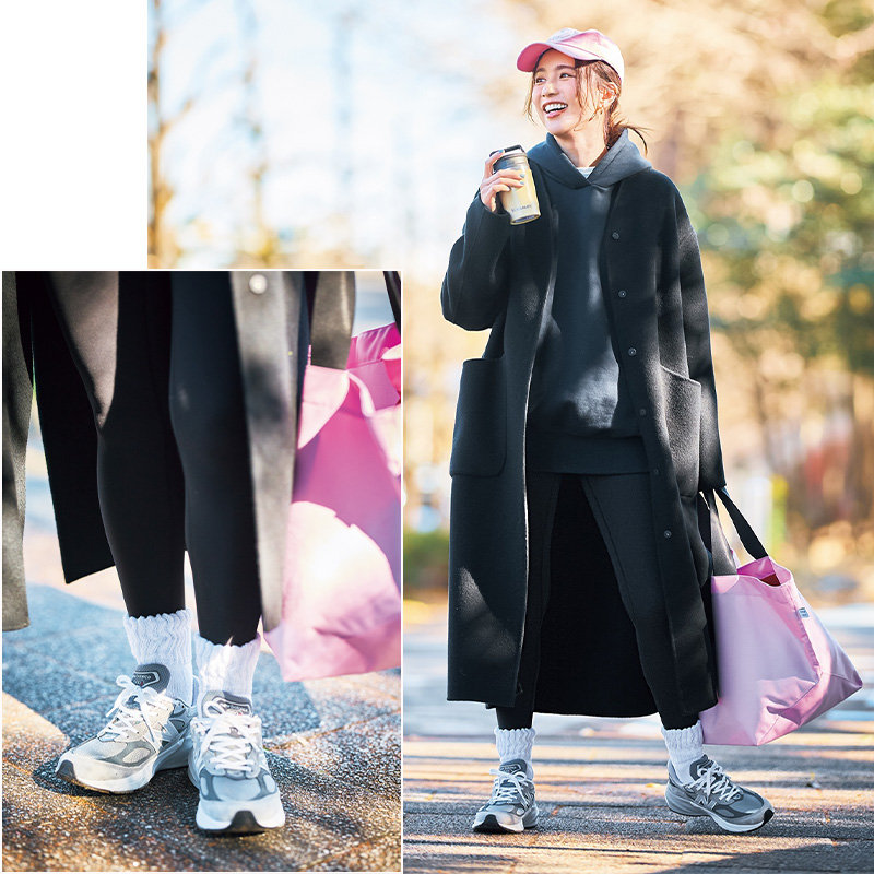 優木まおみ,レギンス,スポーティコーデ,ニット,カラーバッグ