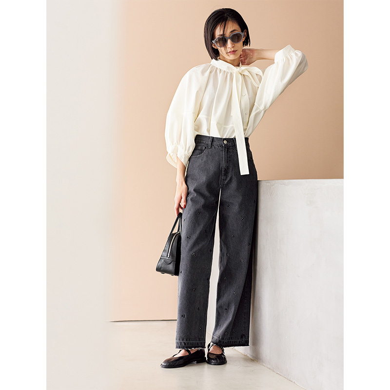 神山まりあ,デニム,デニムコーデ,ブラウス