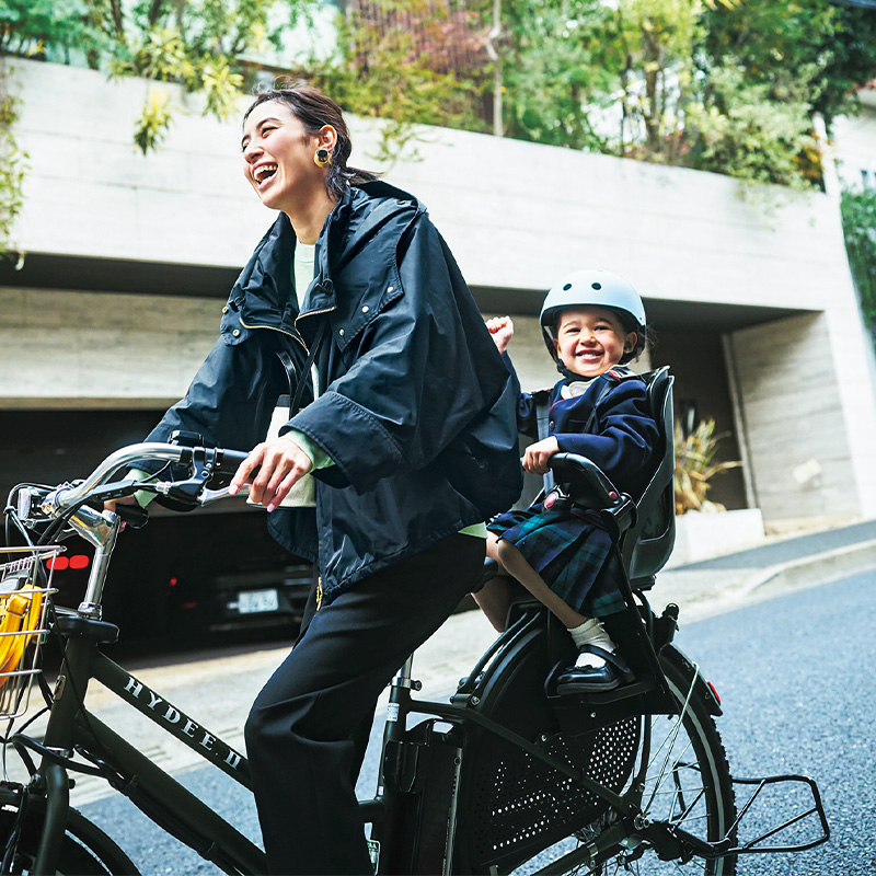 春アウター,ブルゾン,ネイビーブルゾン,ロペ,自転車コーデ,自転車ママ