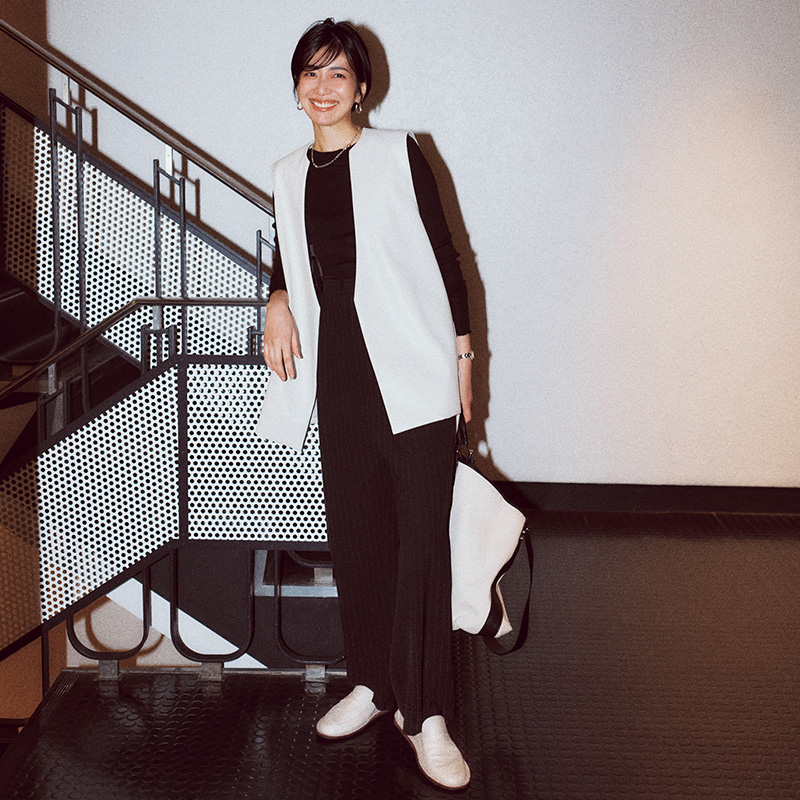 モノトーンコーデ,ジレコーデ,阪井まどか