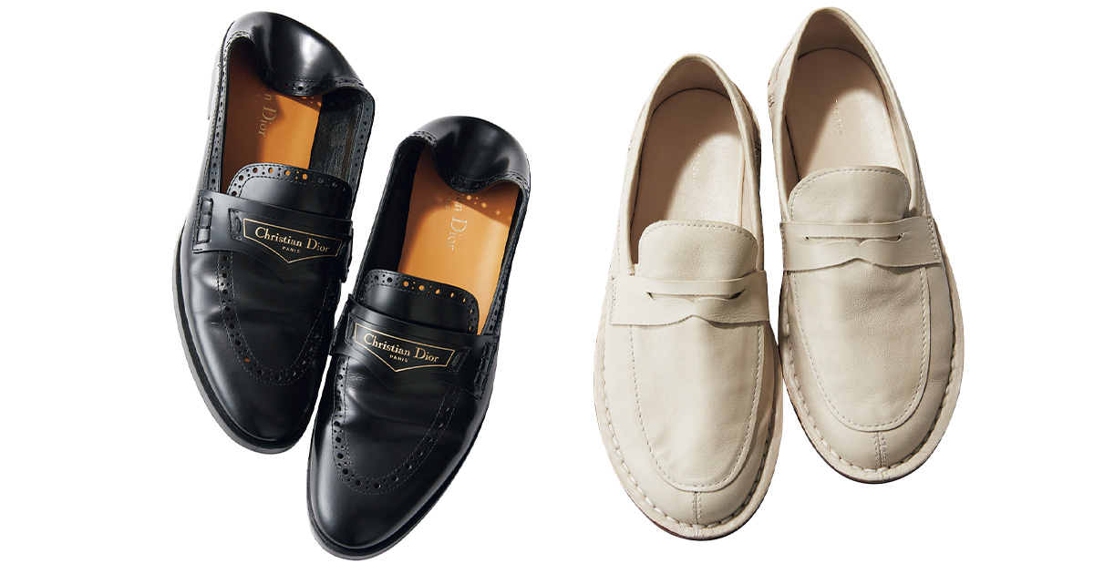 ディオールの黒ローファー,THE ROWの白ローファー