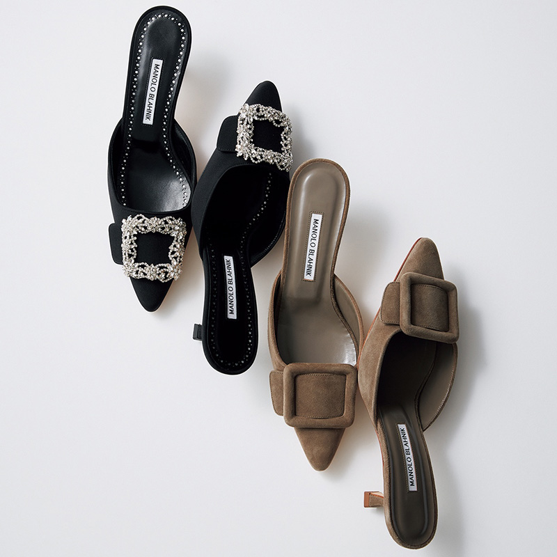 マノロブラニク,ビジューミュール,スエードミュール