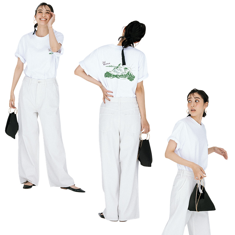 デニムコーデ,白デニムコーデ,Tシャツコーデ,岡本あずさ