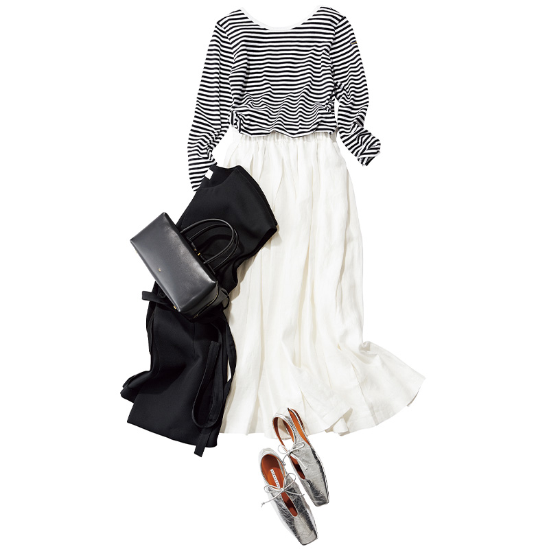 神山まりあ,スカートコーデ,白スカート,フレアスカート,mtmodelist,ボーダーコーデ