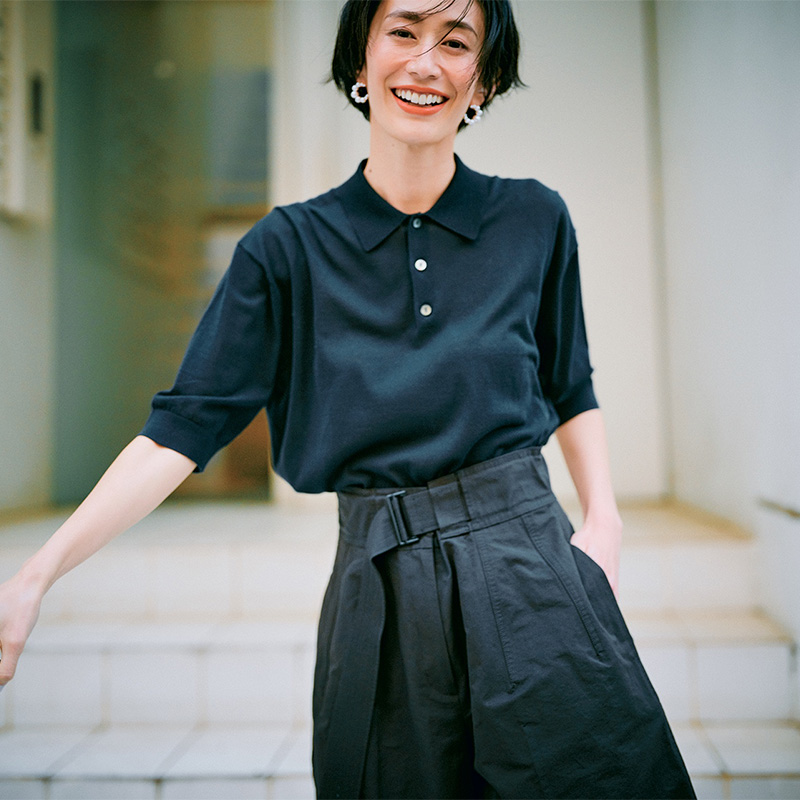 半袖ニット,ポロニットコーデ,ニットトップス,ギャルリー・ヴィー,神山まりあ