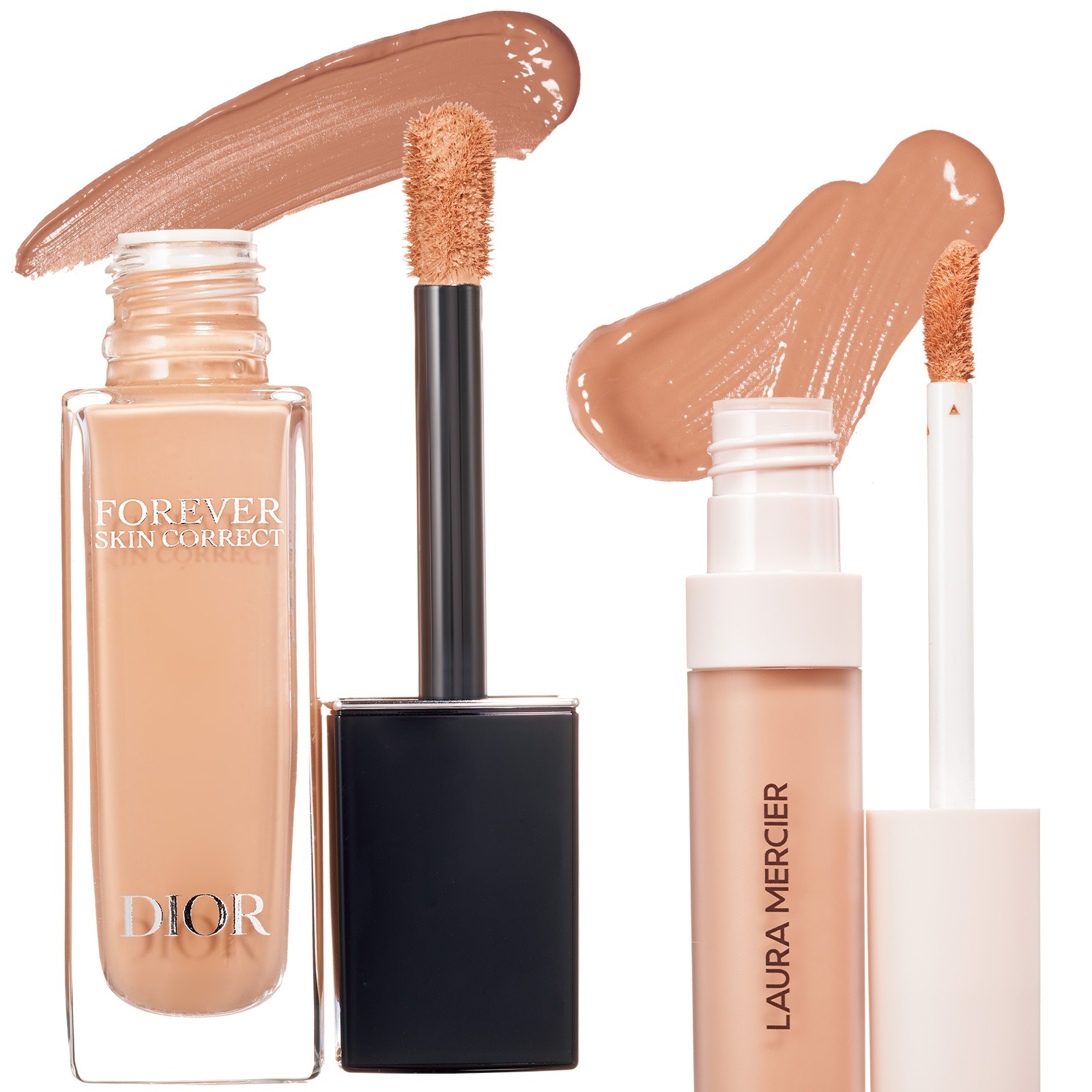 左:ディオールスキン フォーエヴァー スキン コレクト コンシーラー 3N, 右:ローラ メルシエ リアル フローレス ウェイトレス パーフェクティング コンシーラー 3W1