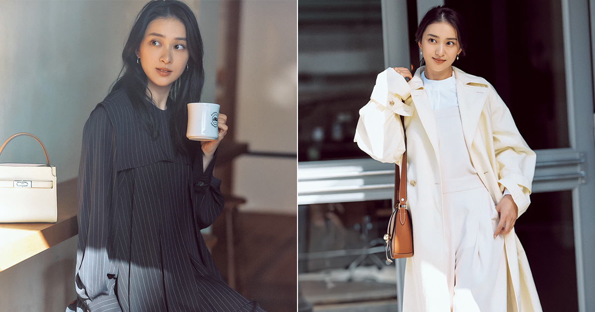 武井咲,ママコーデ,トレンチコーデ,セットアップコーデ