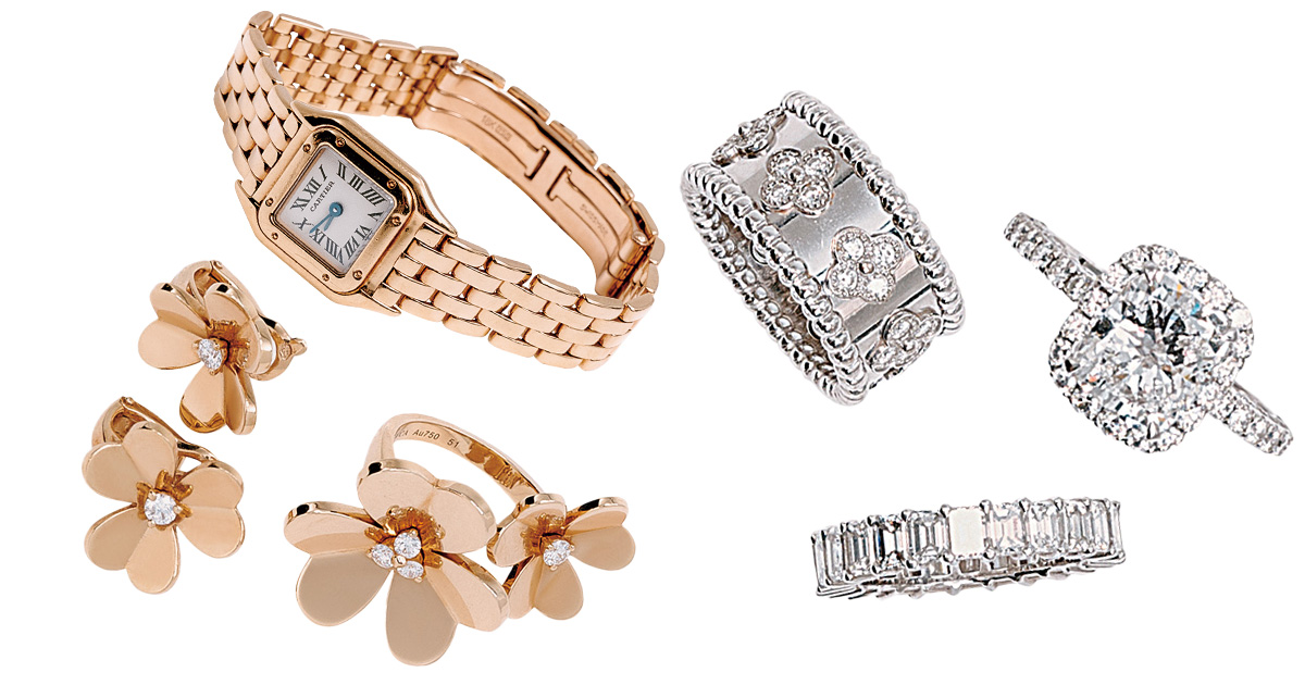 カルティエの腕時計,ヴァンクリーフ&アンペールのフリヴォル,ピアス,リング,ペルレクローバー,グラフのエタニティリング