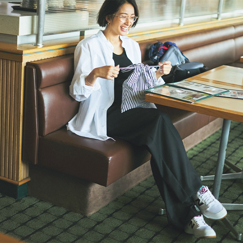 メガネコーデ,白シャツコーデ,木佐貫まや