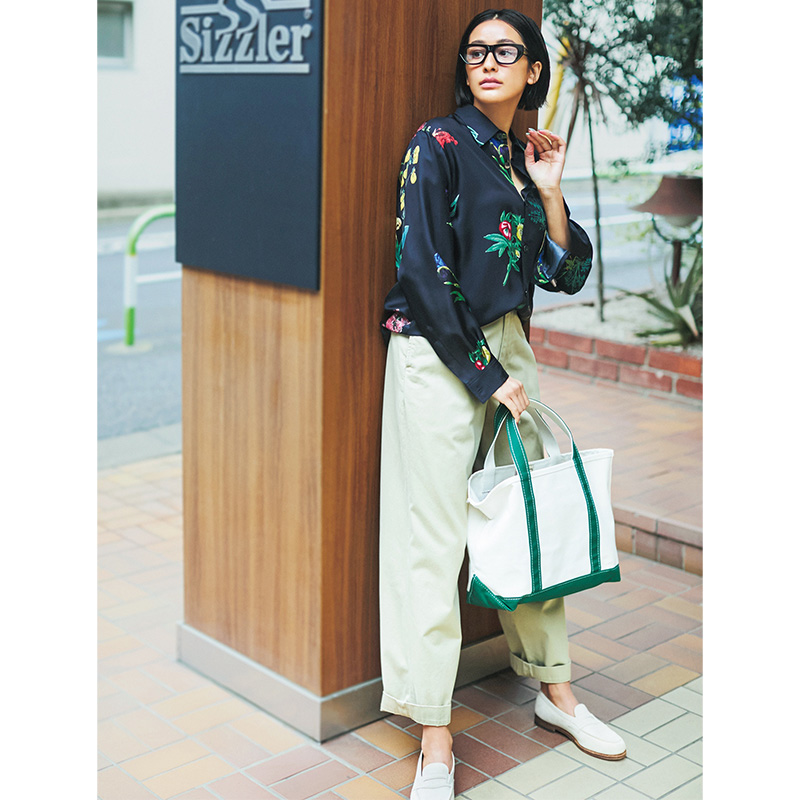 メガネコーデ,チノパンコーデ,柄シャツコーデ,木佐貫まや