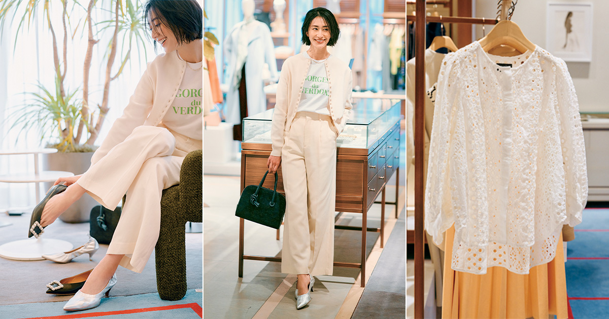 神山まりあ,トゥモローランド,ボールジィ,マカフィー,ブラウス,白コーデ