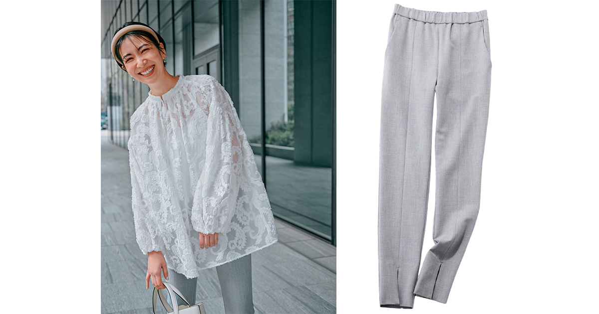 パンツ,テーパードパンツ,グレーパンツ,パンツコーデ,ブラウスコーデ,yori,ユナイテッドアローズ,阪井まどか