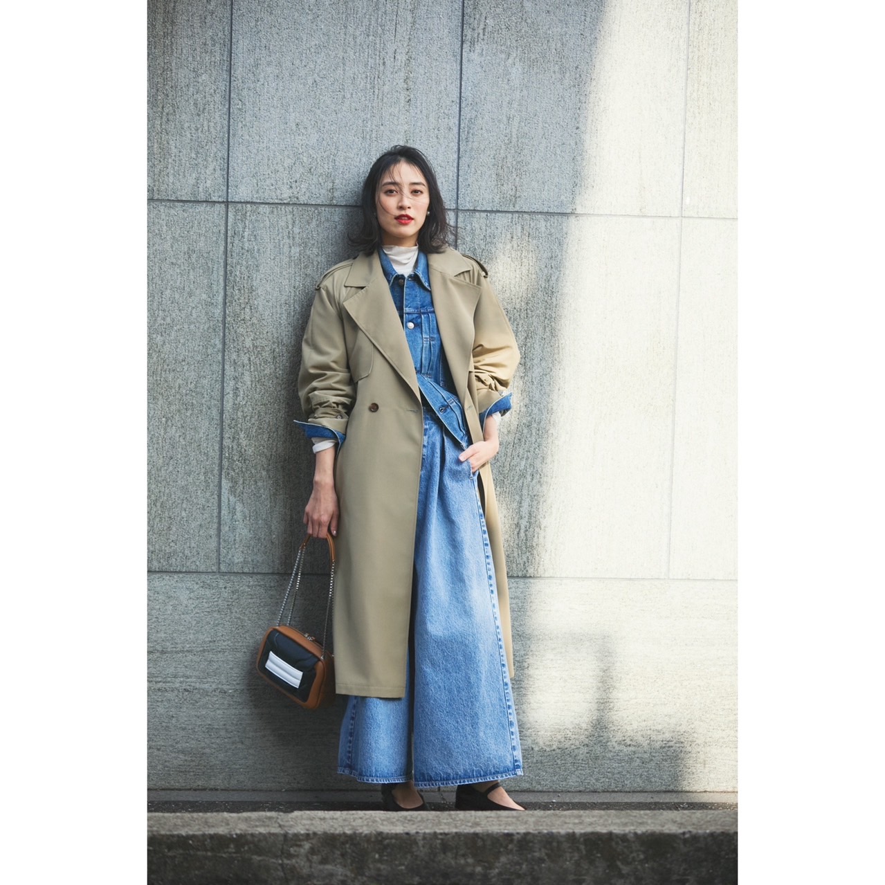 ベージュコート　デニムジャケット