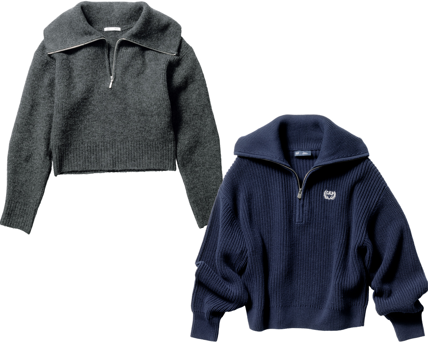 骨格ストレートにおすすめの着痩せアイテム ジップアップニット2点